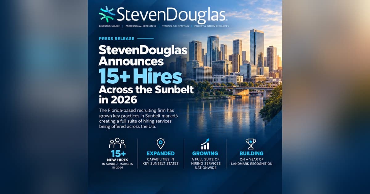 StevenDouglas Achieves Top 10 Executive Search Status in Austin, Houston, and Dallas