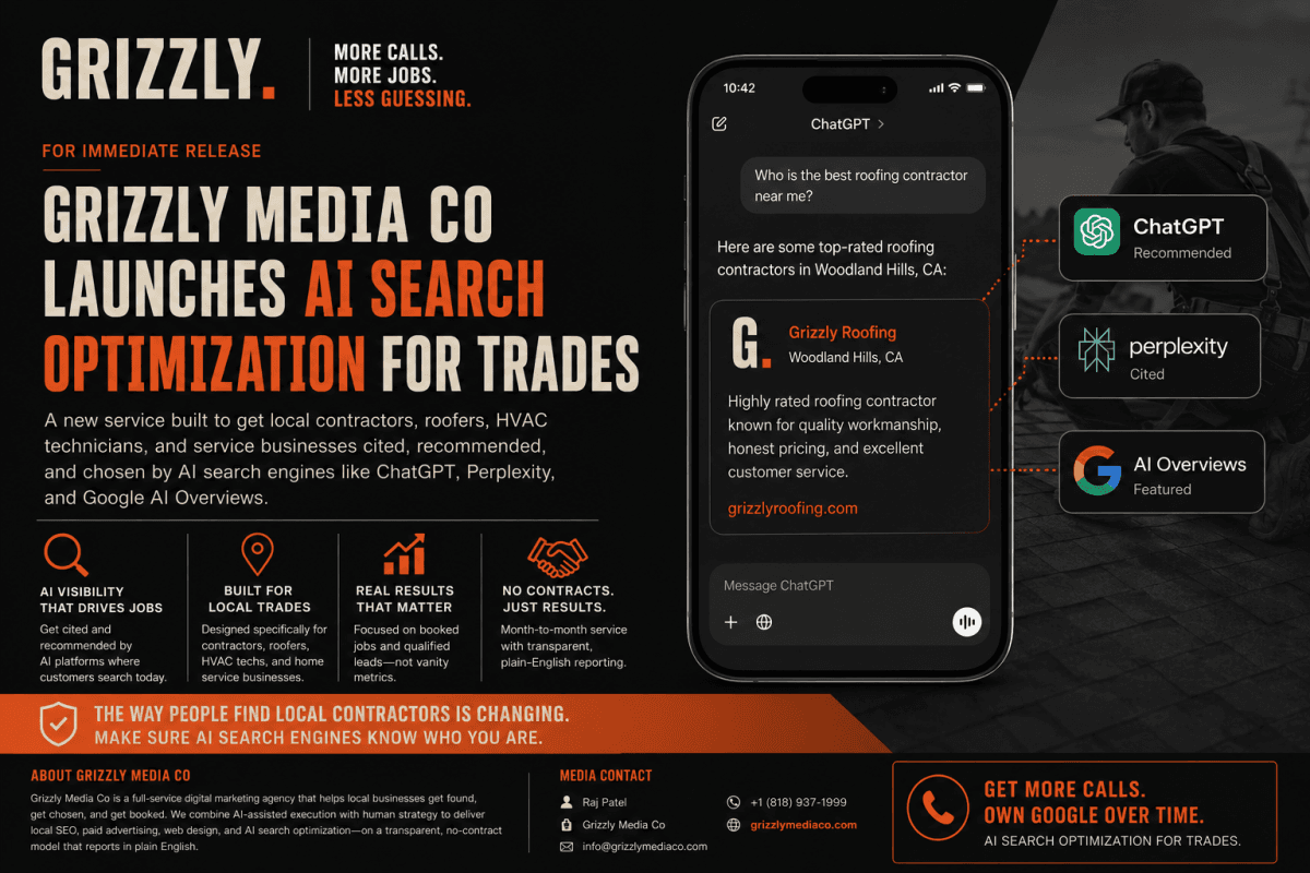 Grizzly Media Co Launches AI Search Optimization for Trades to Help Local Contractors Get Cited by ChatGPT and Google AI