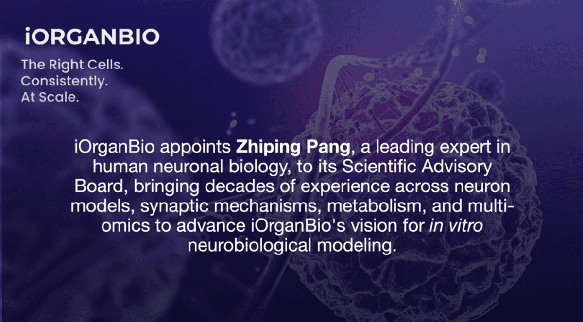 iOrganBio Appoints Leading Human Neuron Expert to Scientific Advisory Board