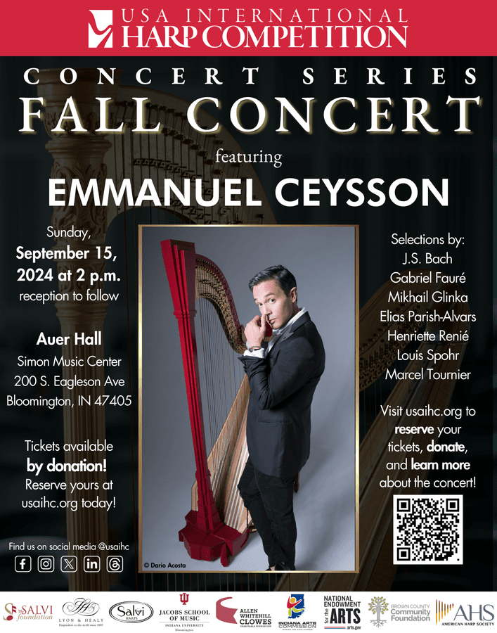 Emmanuel Ceysson to Perform at USA International Harp Competition Fall Concert Series