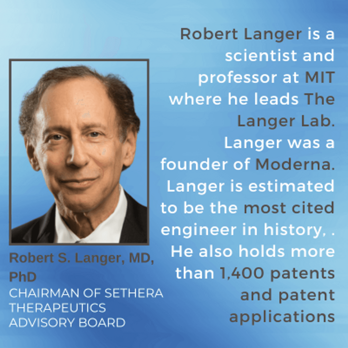 Biotech Innovators Dr. Robert Langer and Brigadier General Larry Lunt Join Sethera Therapeutics Leadership